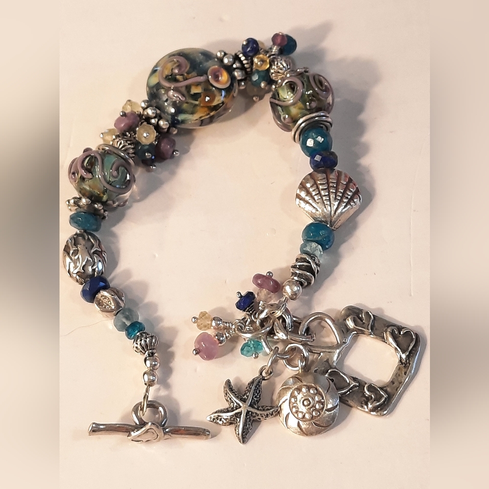 Sterling Silver and Multicolor Beaded Bracelet